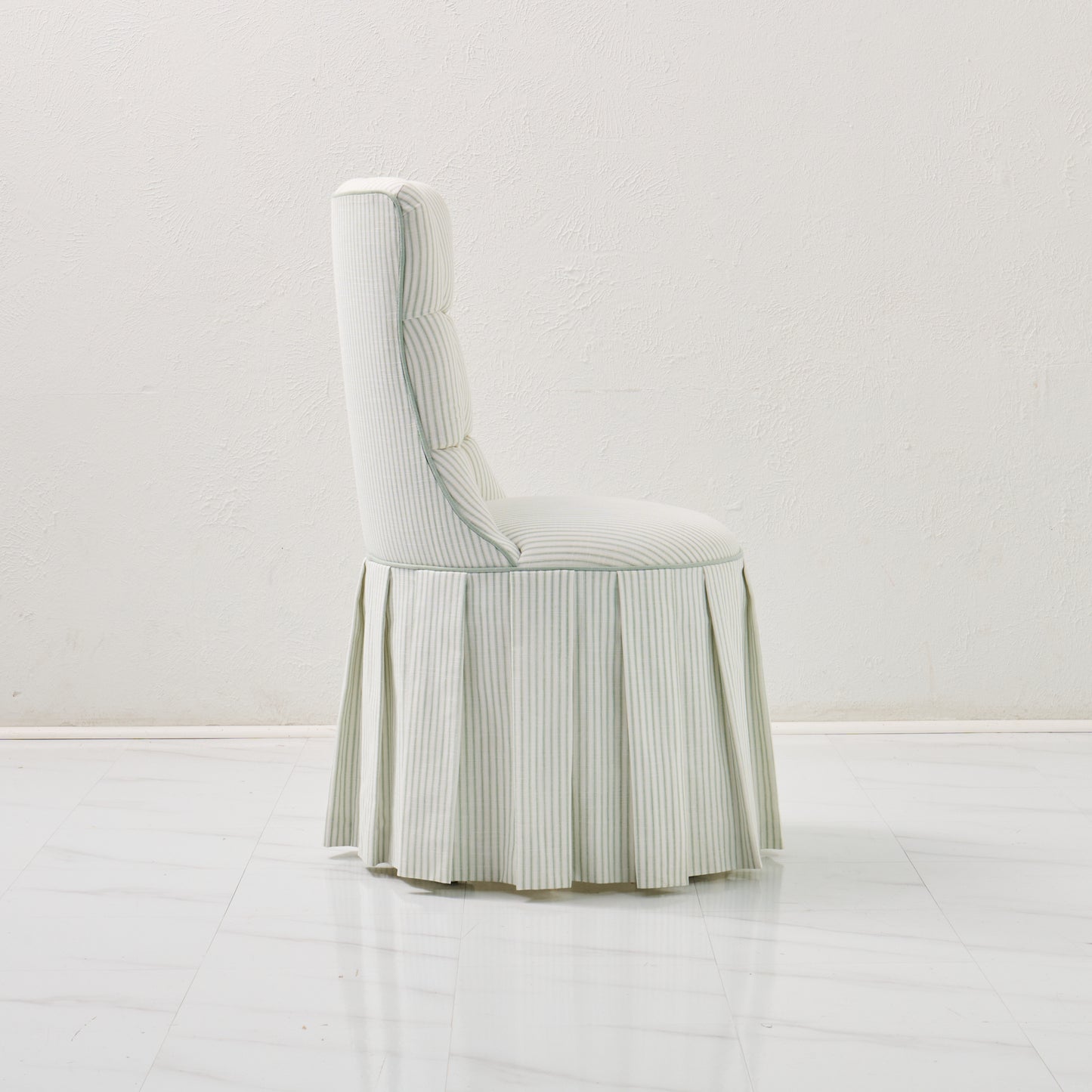 Custom Skirted Vanity Chair / Stool in Classic Green Striped- Pistachio Trim