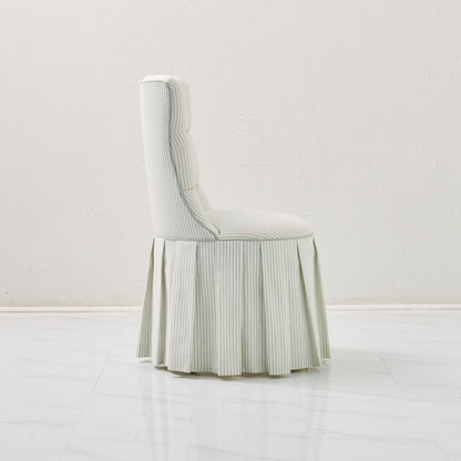 Custom Skirted Vanity Chair / Stool in Classic Green Striped- Pistachio Trim