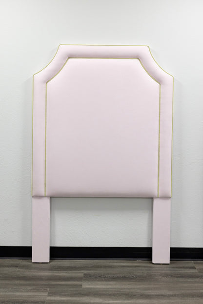 The Addison Twin Headboard - Powder Pink Woven Fabric - Green Trim