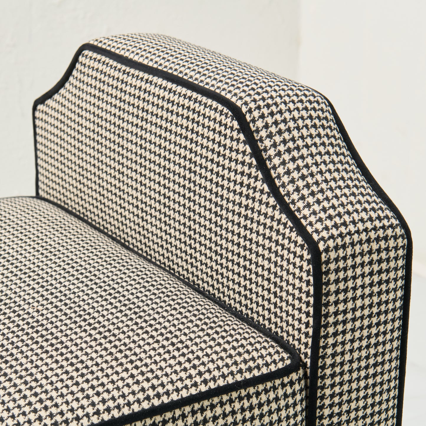 Milly Storage Bench – Houndstooth Fabric with Black Mohair Trim