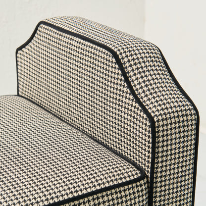 Milly Storage Bench – Houndstooth Fabric with Black Mohair Trim