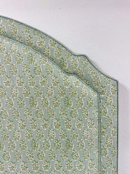 65” H Queen Headboard Only - Perry Floral Green - Sky Blue Trim