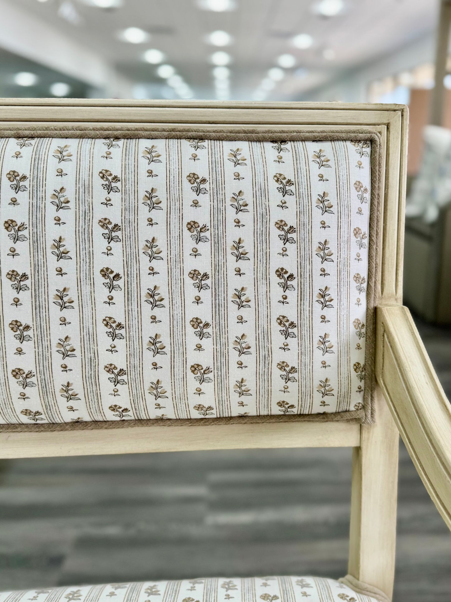 Italian Carved Upholstered Bench in Schumacher Fabric