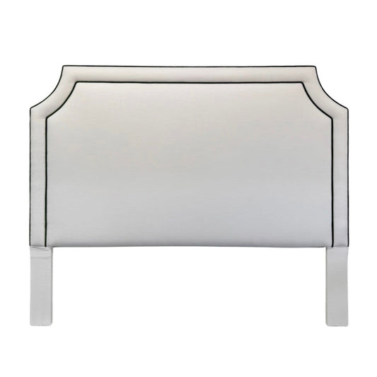 The Addison King Headboard - White Linen Fabric - Green Velvet Trim