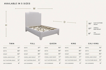 The Celeste Queen Bed - Pink Floral Linen Fabric - Petal Pink Trim