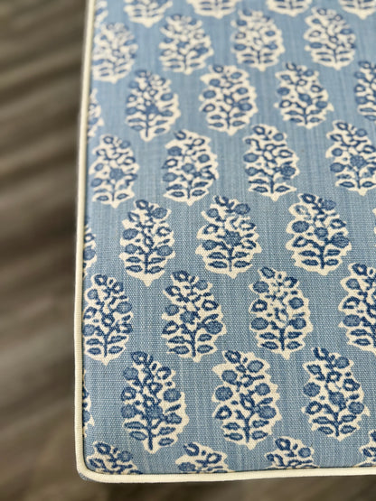 Custom Upholstered Bench in Perry Blue Floral Fabric