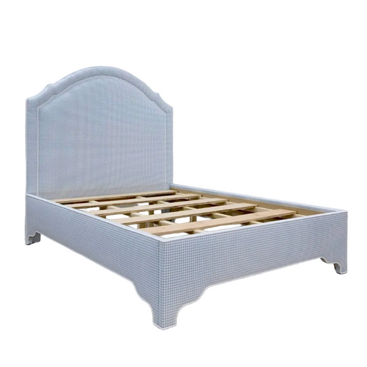 The Grace Queen Bed - Blue Gingham Fabric - White Trim
