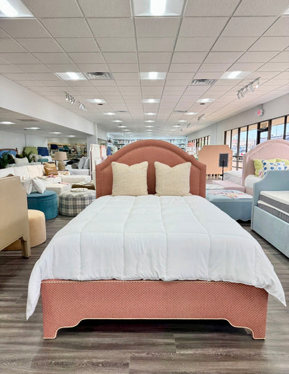 The Grace Queen Bed - Scalloped Legs - Schumacher Fabric - Cream Trim