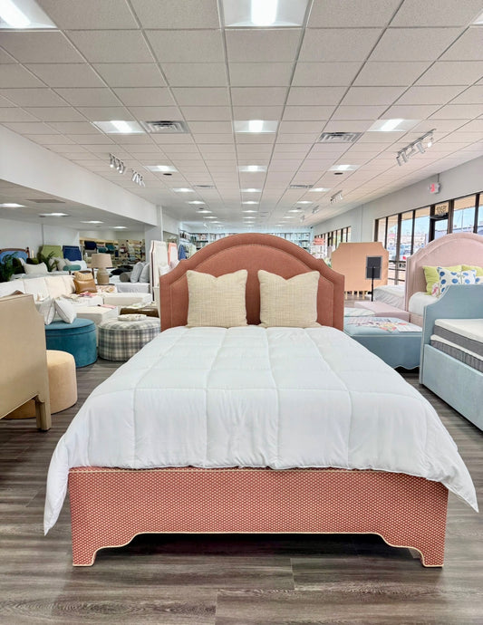 The Grace Queen Bed - Scalloped Legs - Schumacher Fabric - Cream Trim