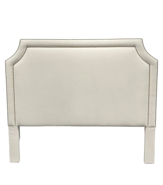 65"H King Headboard in Oat Meal Woven Fabric - Mushroom Trim