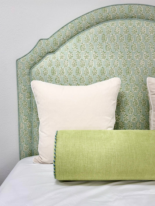 65” H Queen Headboard Only - Perry Floral Green - Sky Blue Trim