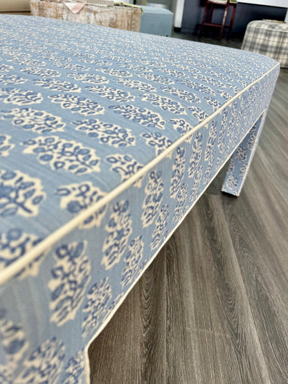 Custom Upholstered Bench in Perry Blue Floral Fabric