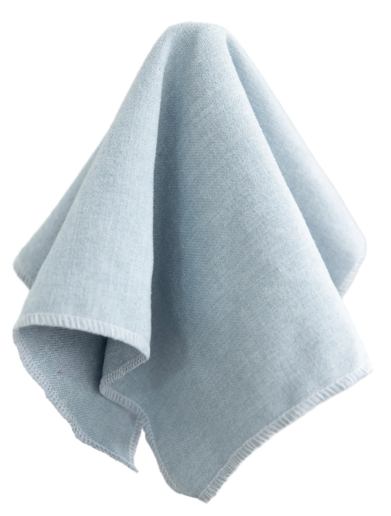 The Addison Queen Bed - Scalloped Legs - Sky Blue Woven Fabric - White Trim
