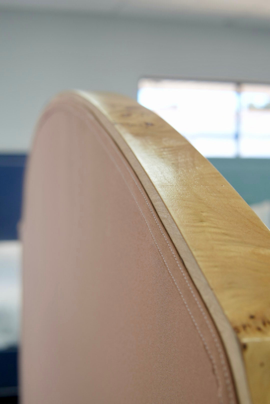 65"H Mappa Burlwood King Bed - Upholstered in Katsura Thibaut Fabric - Blue Trim