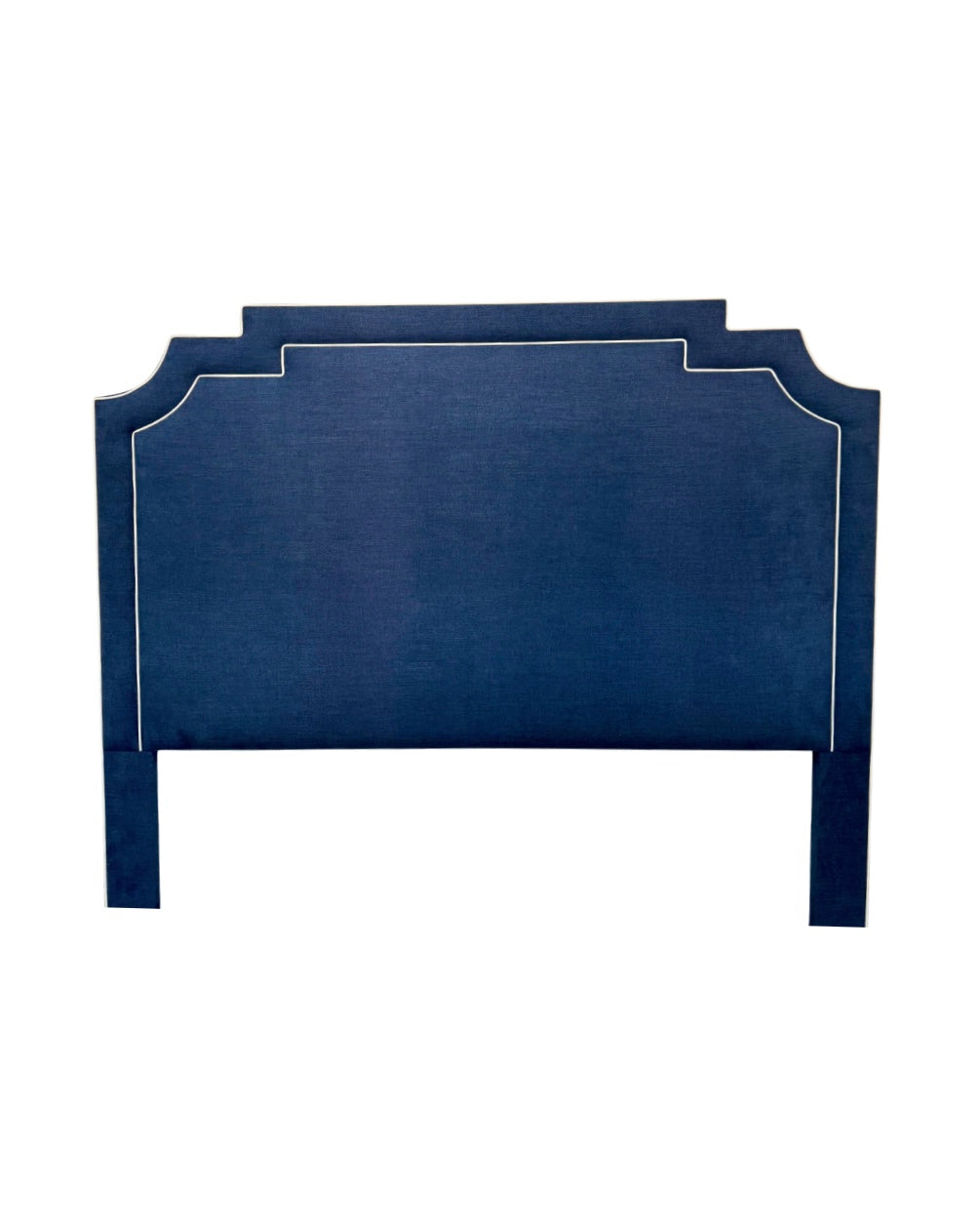 65”H King Headboard Only - Navy Woven Fabric- White Trim