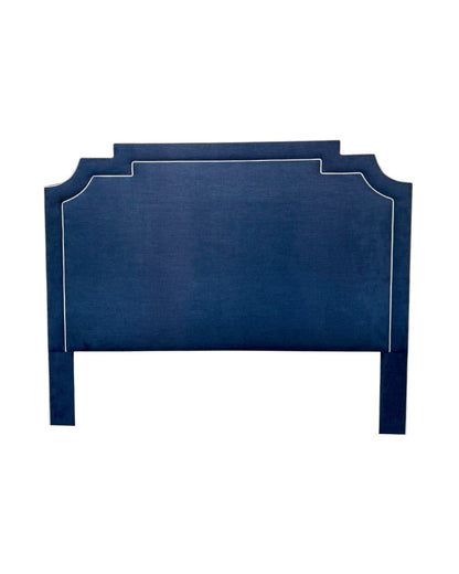 65”H King Headboard Only - Navy Woven Fabric- White Trim