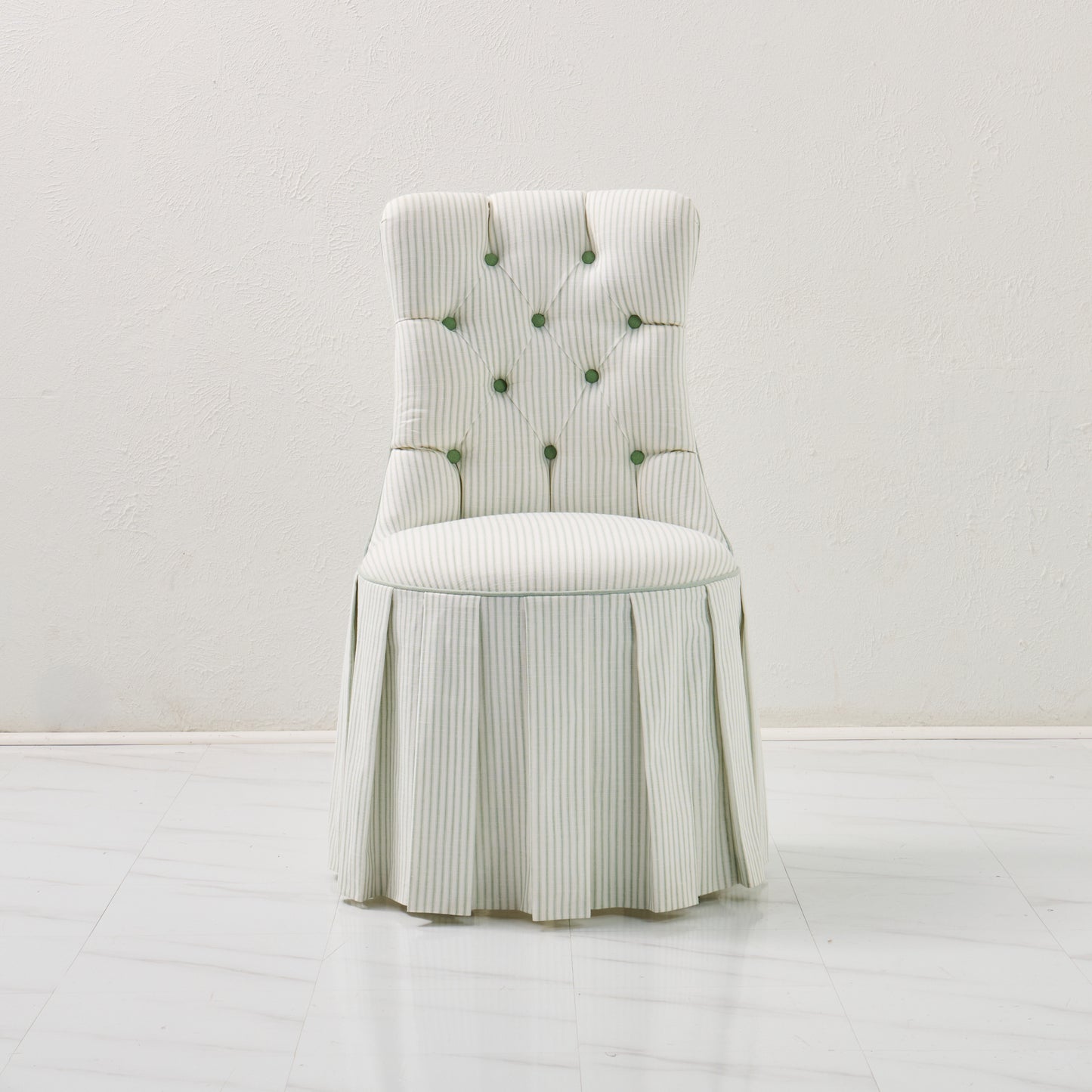 Custom Skirted Vanity Chair / Stool in Classic Green Striped- Pistachio Trim