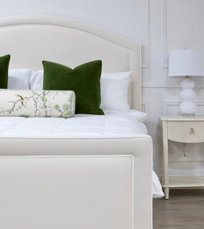 The Lilliane King Bed - Upholstered Footboard - Oatmeal Woven Fabric - White Trim