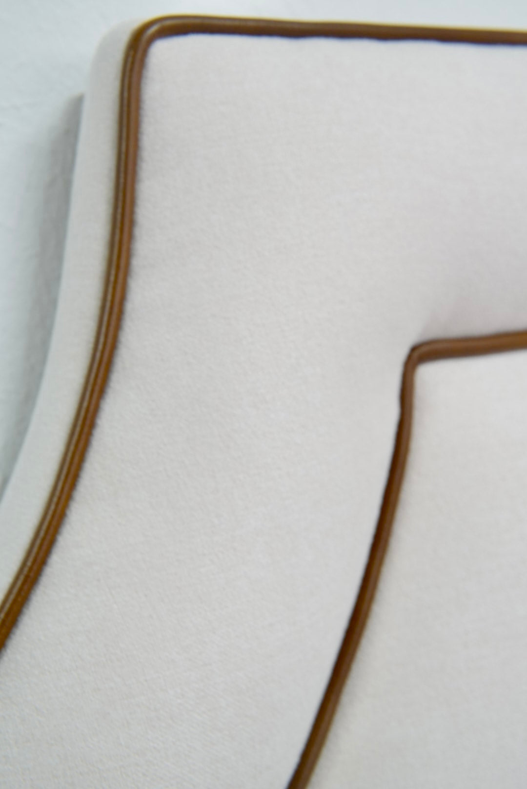 65"H King Headboard in Cream Woven Fabric - Brown Leather Trim