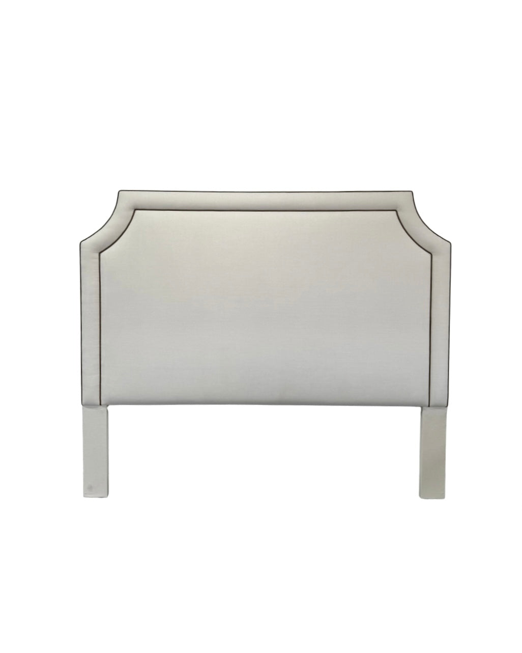 65"H King Headboard in Cream Woven Fabric - Brown Leather Trim