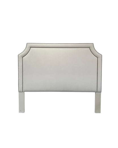 65"H King Headboard in Cream Woven Fabric - Brown Leather Trim