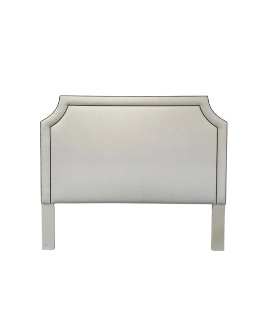 65"H King Headboard in Cream Woven Fabric - Brown Leather Trim
