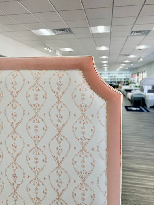 65”H Queen Upholstered Platform Bed - Flora Rust Linen Fabric - Velvet Contrast