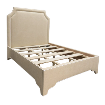 65”H Queen Upholstered Platform Bed - Sand Chenille Fabric with White Trim