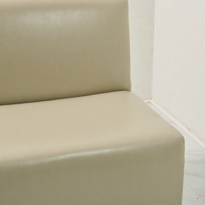 84"L Custom Banquette in Faux Leather - Modern Upholstered Dining with Wooden Stained Base