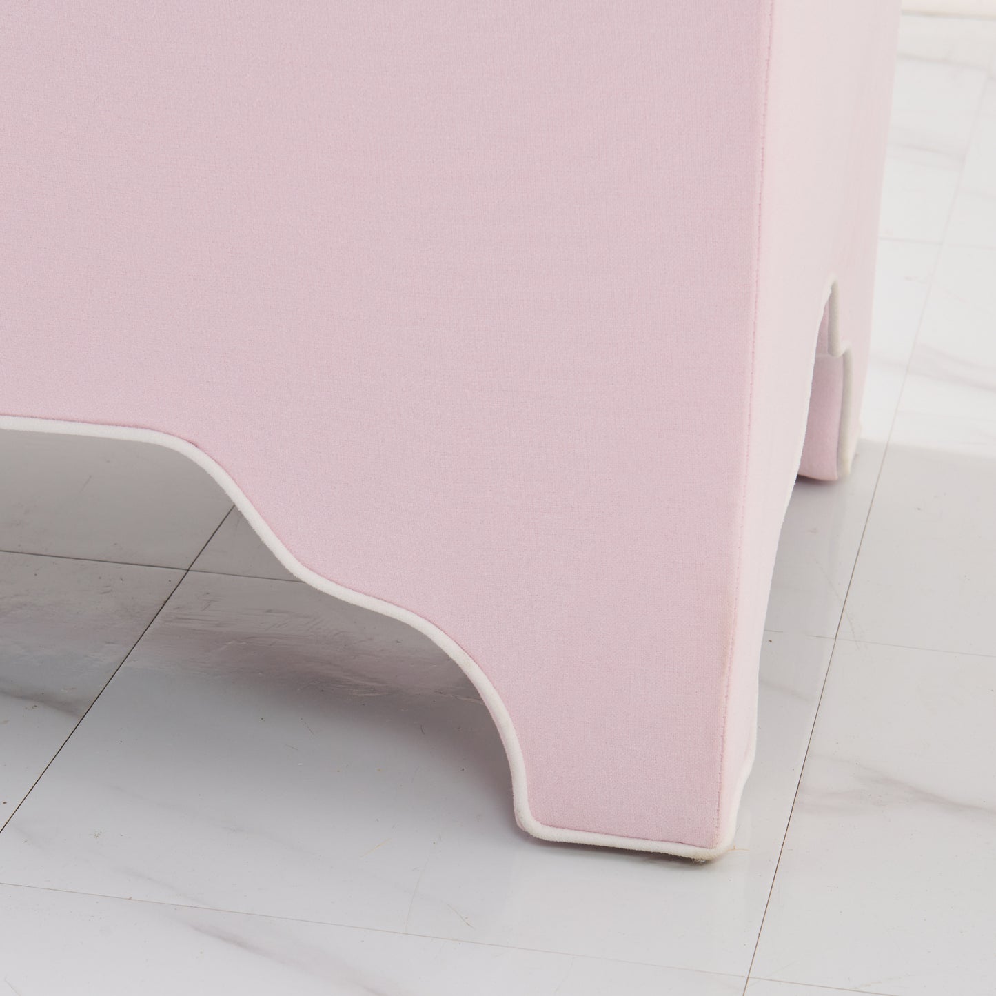 Custom Upholstered Bench in Powder Pink Woven Fabric