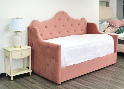 Twin to King Daybed - Blush Rose Velvet Fabric - Tufted