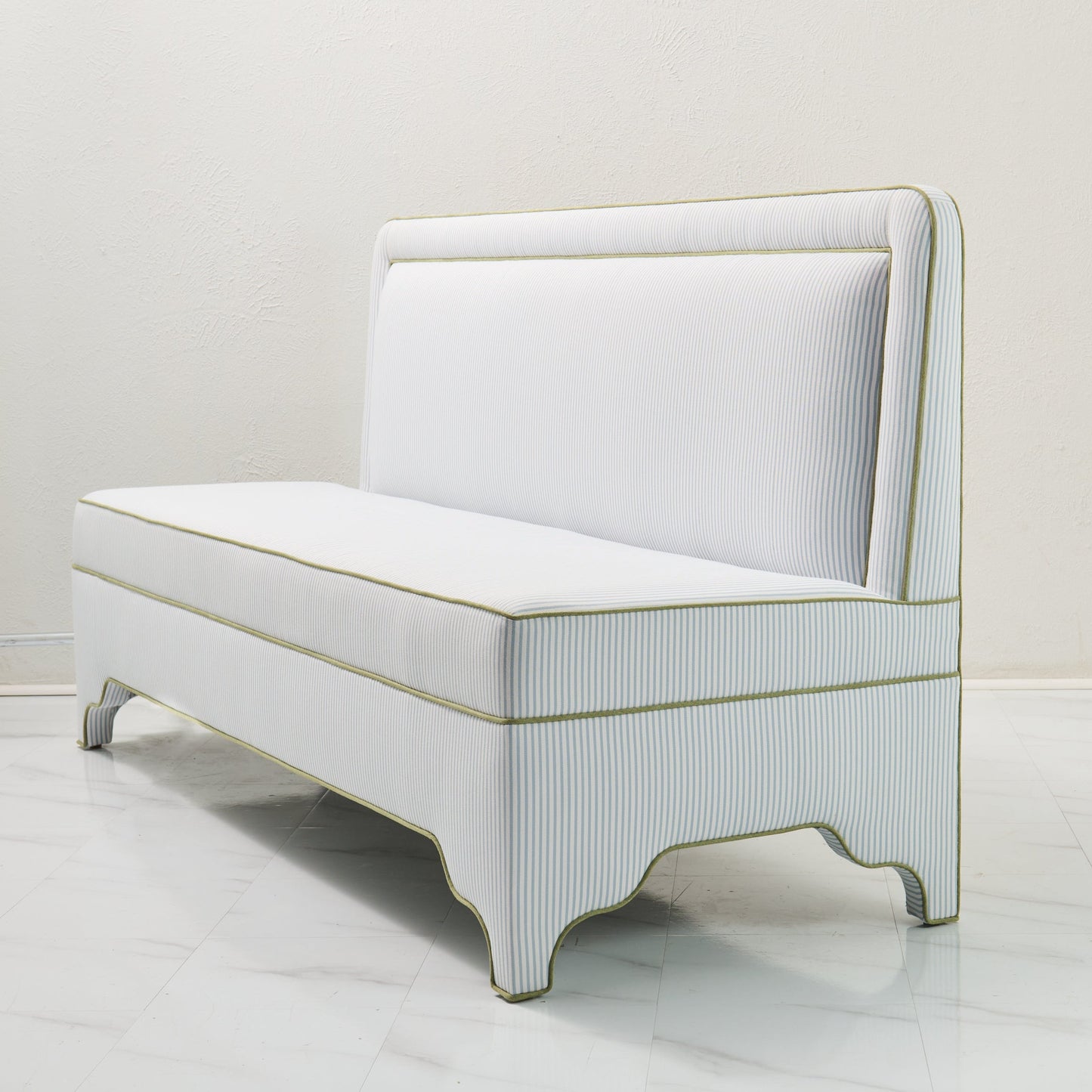 Lorraine Banquette – Perennials Striped Blue Fabric - Green Trim