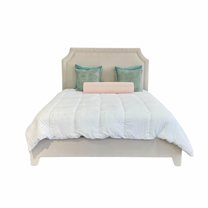 The Addison King Bed - Upholstered Legs - Beige Woven Fabric - Self Welted