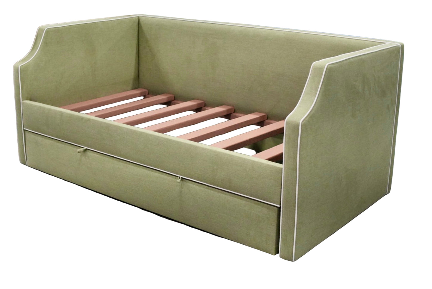 Twin Trundle Daybed - Pistachio Green Woven Fabric with White Trim