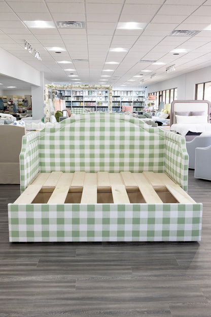 The Grace Twin to King Trundle Daybed - Buffalo Sage Green Fabric - White Trim