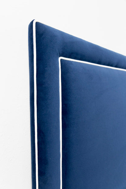 Jacob Queen Headboard - Performance Velvet Fabric in Navy - White Trim