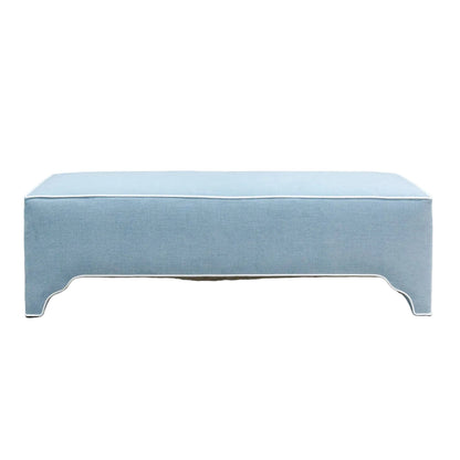 Custom Upholstered Bench in Sky Blue Woven Fabric