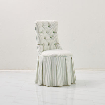 Custom Skirted Vanity Chair / Stool in Classic Green Striped- Pistachio Trim