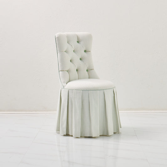 Custom Skirted Vanity Chair / Stool in Classic Green Striped- Pistachio Trim