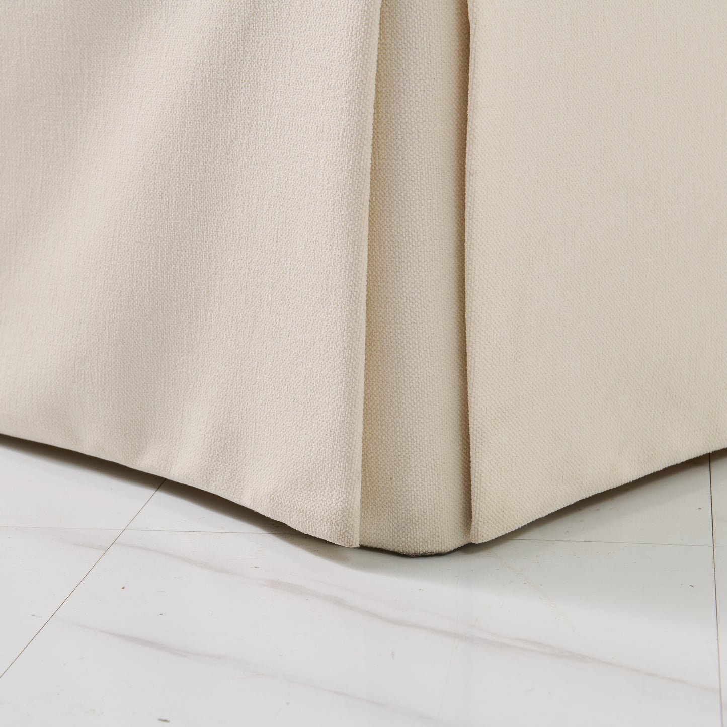60"L Custom Skirted Bench - Off White Woven Fabric