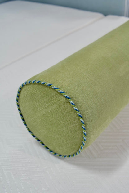 Handcrafted Bolster Pillow – Pistachio Green Fabric - Foam Insert