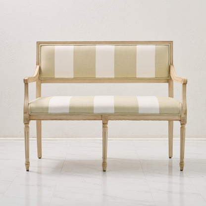 Italian Carved Upholstered Bench in Schumacher Fabric