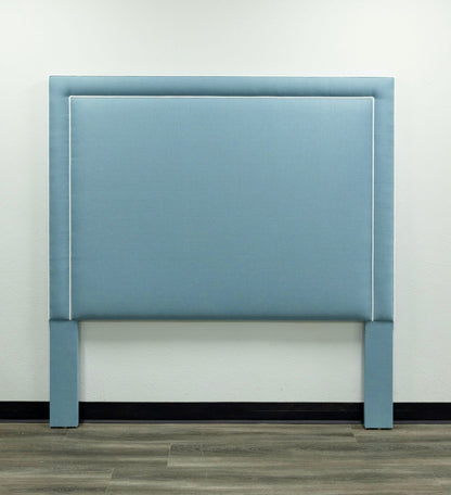 The Jacob Queen Headboard -  Blue Linen Look Fabric - White Trim