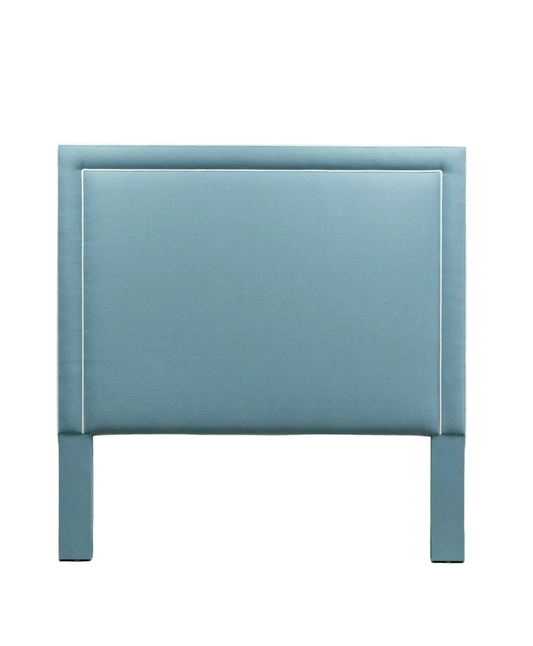 The Jacob Queen Headboard -  Blue Linen Look Fabric - White Trim