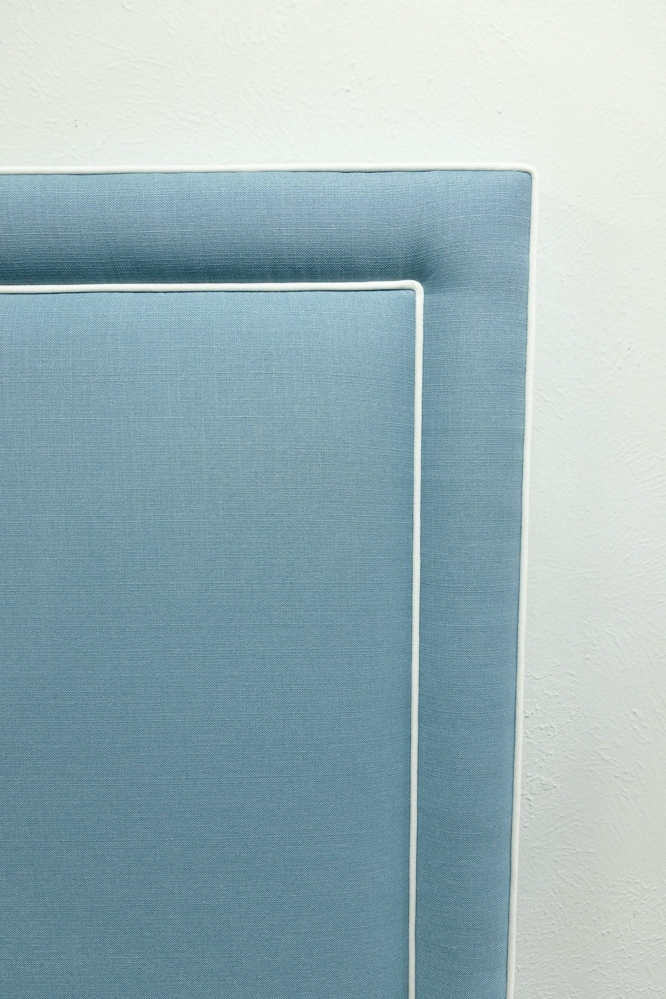 The Jacob Queen Headboard -  Blue Linen Look Fabric - White Trim