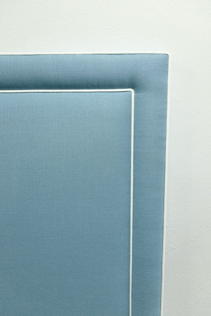 The Jacob Queen Headboard -  Blue Linen Look Fabric - White Trim