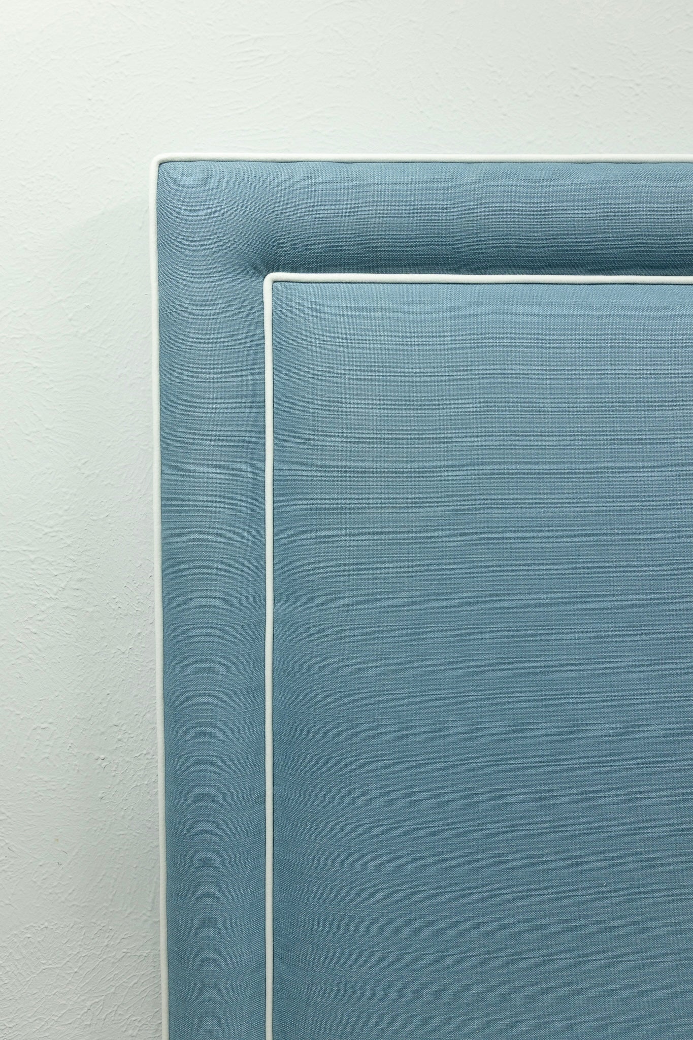 The Jacob Queen Headboard -  Blue Linen Look Fabric - White Trim