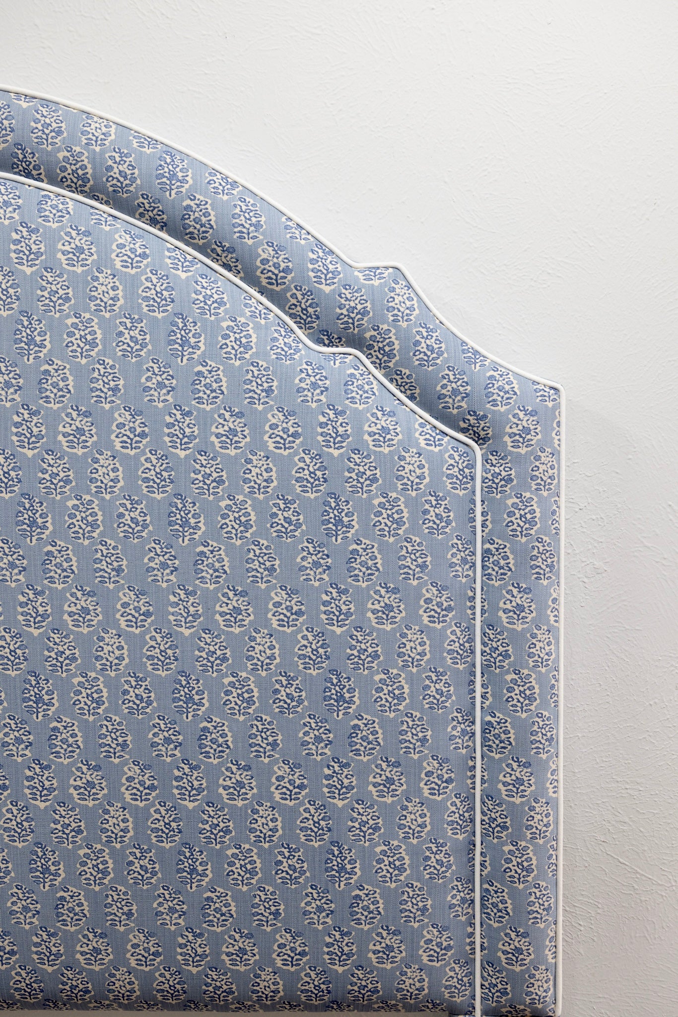 The Grace Queen Headboard - Perry Floral Blue - White Trim