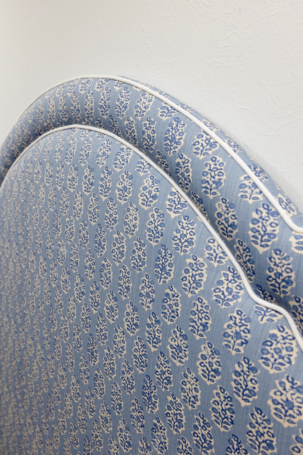 The Grace Queen Headboard - Perry Floral Blue - White Trim