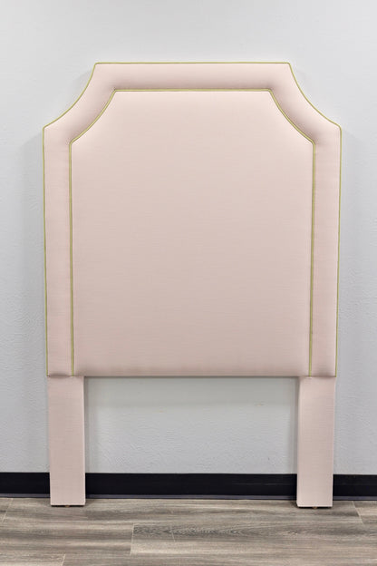 The Addison Twin Headboard - Blush Pink Fabric - Green Trim
